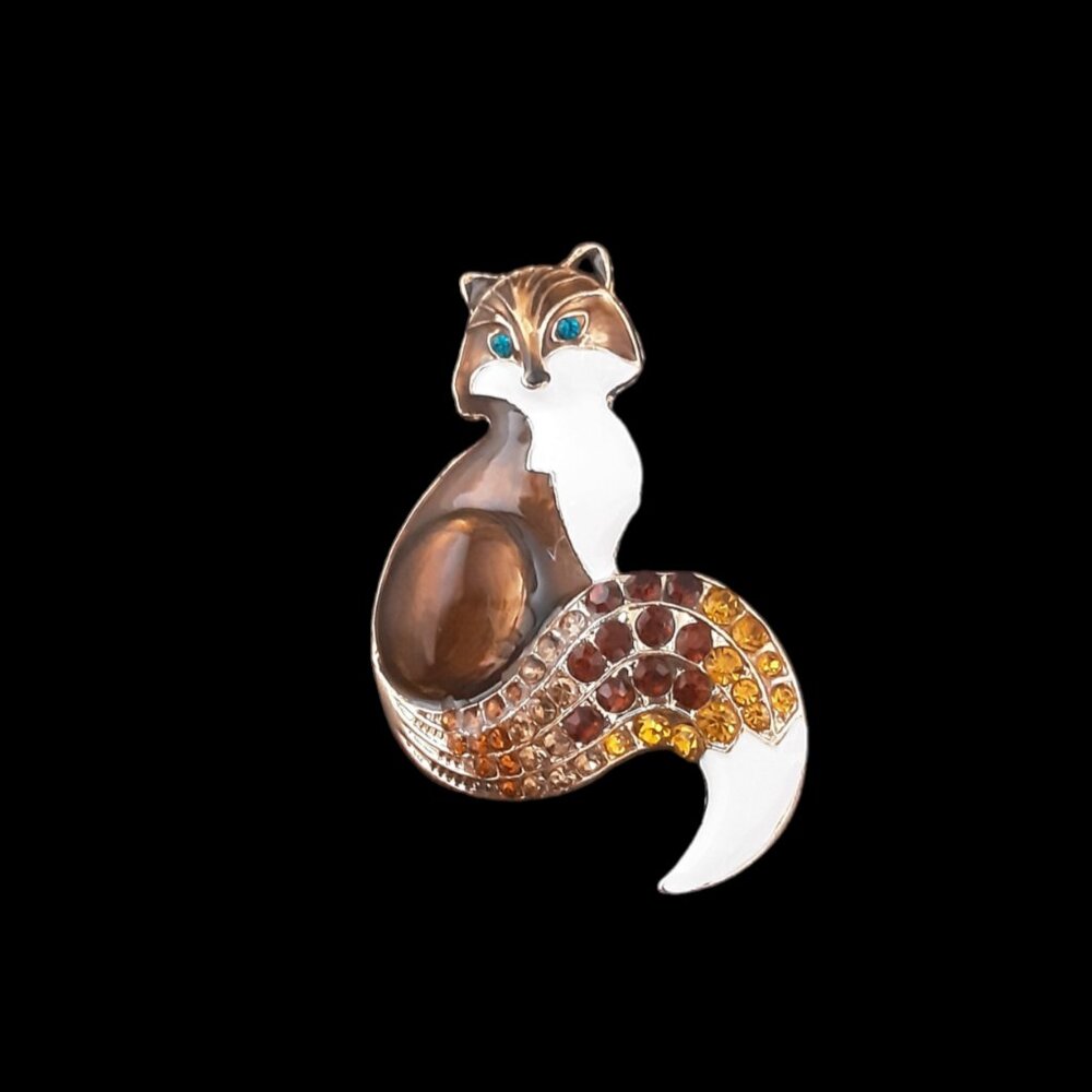 Rhinestone Gold Toned Fox Brooch Pin *NEW*